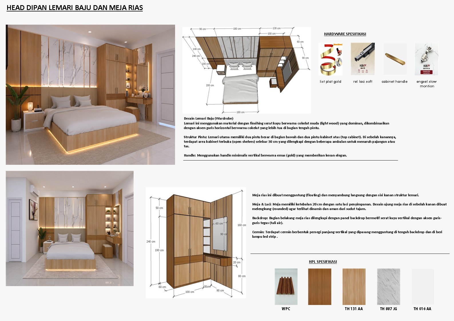 Detail desain lemari baju dan meja rias
